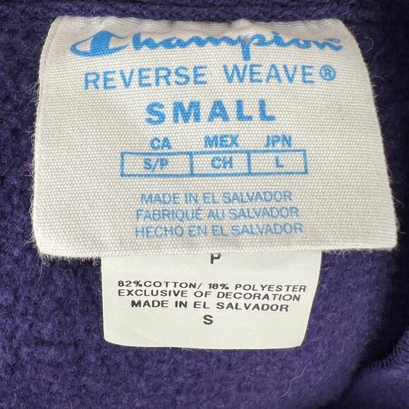 NYU New York University Champion Purple Crewneck Cotton Blend Sweatshirt Size S - Picture 7 of 9